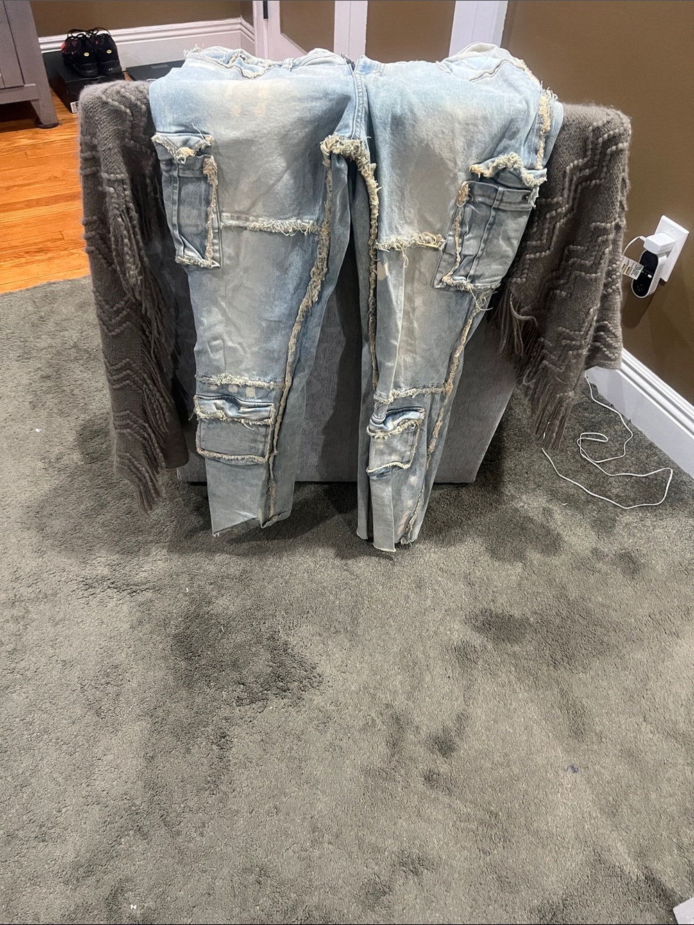 Fashion Nova Light Wash Distressed Cargo Jeans - Light Blue 36x34 or 32